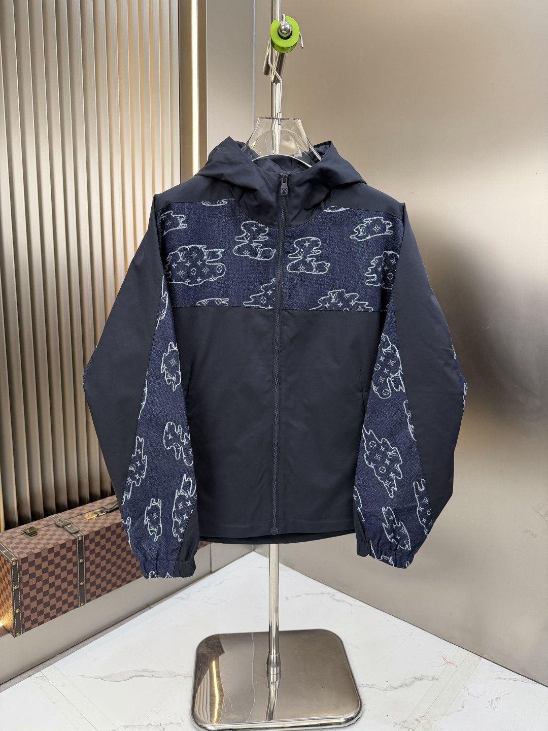LV Hooded Cloud-Panel Zip Jacket — front