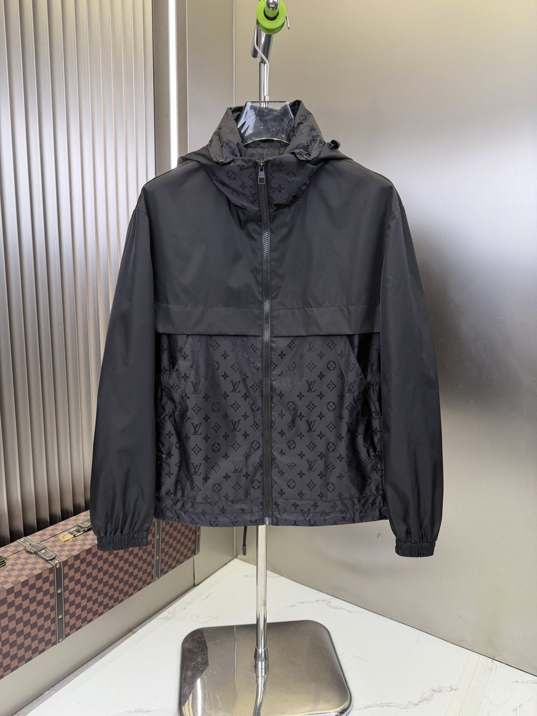 LV Hooded Monogram-Panel Zip-Front Jacket — hero