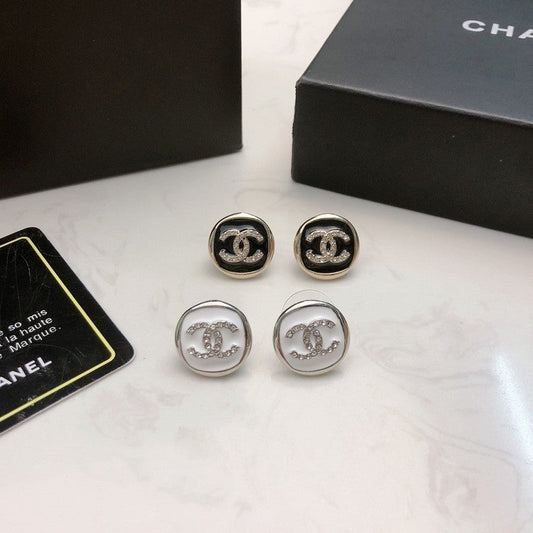 18K  Chanel Black & White Diamond Gold Earrings