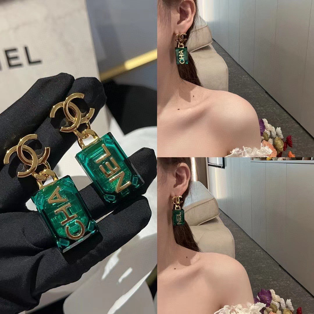 18K  Chanel Green Perfume Bottle Earrings