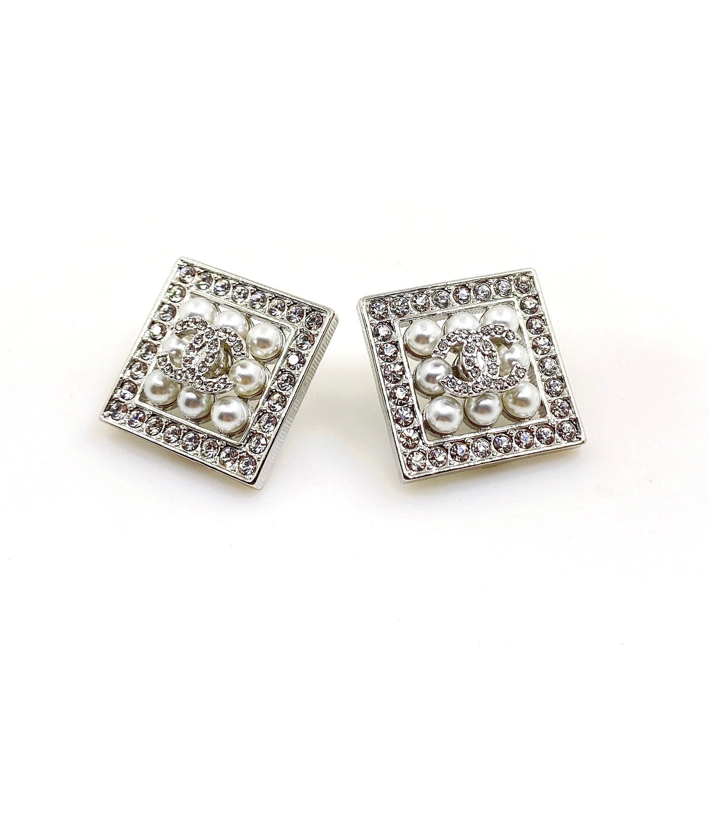 18K  Chanel Square Diamond Earrings