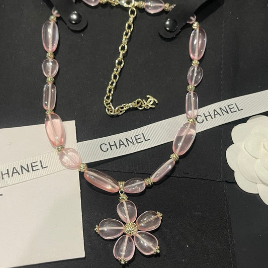18K  Chanel 26C Pink Crystal Flower Necklace