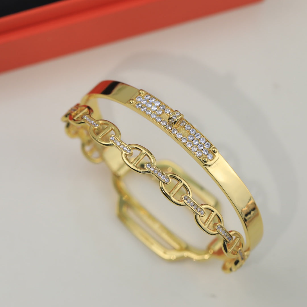 18K Kelly Double Tour Diamond Hermes Bracelet