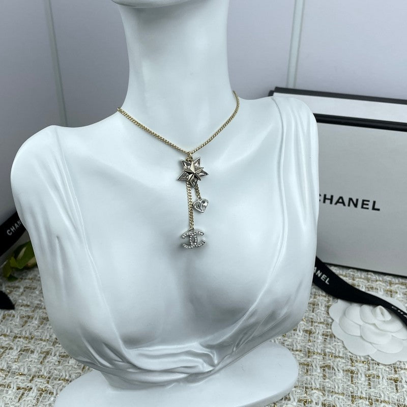 18K  Chanel Heart & Star Crystal Necklace