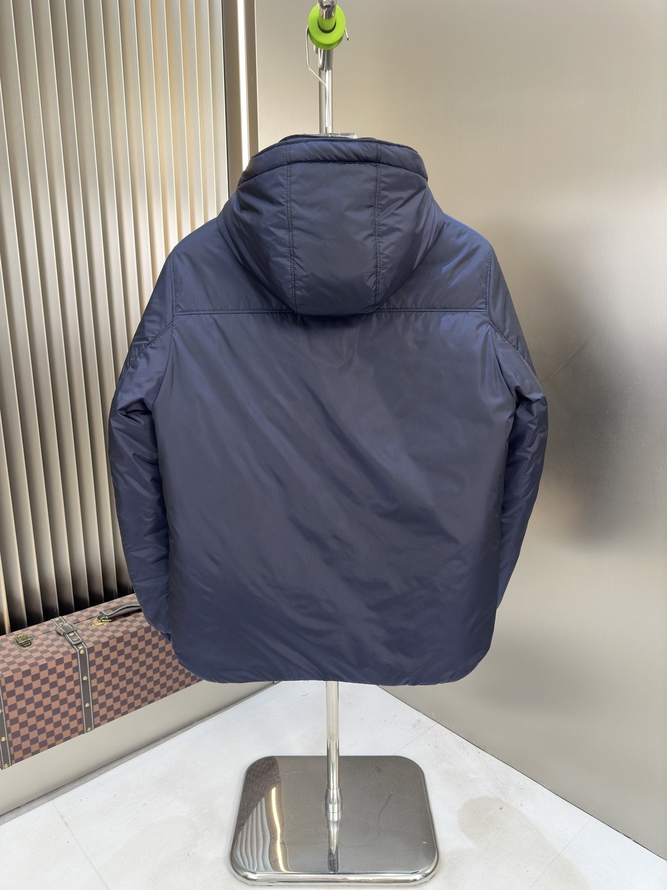 Prada Hooded Puffer Jacket with Triangle Chest Badge — back