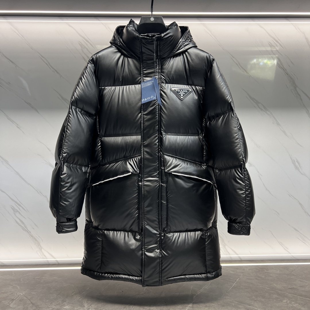 Prada Black Hooded Glossy Quilted Puffer Jacket — hero